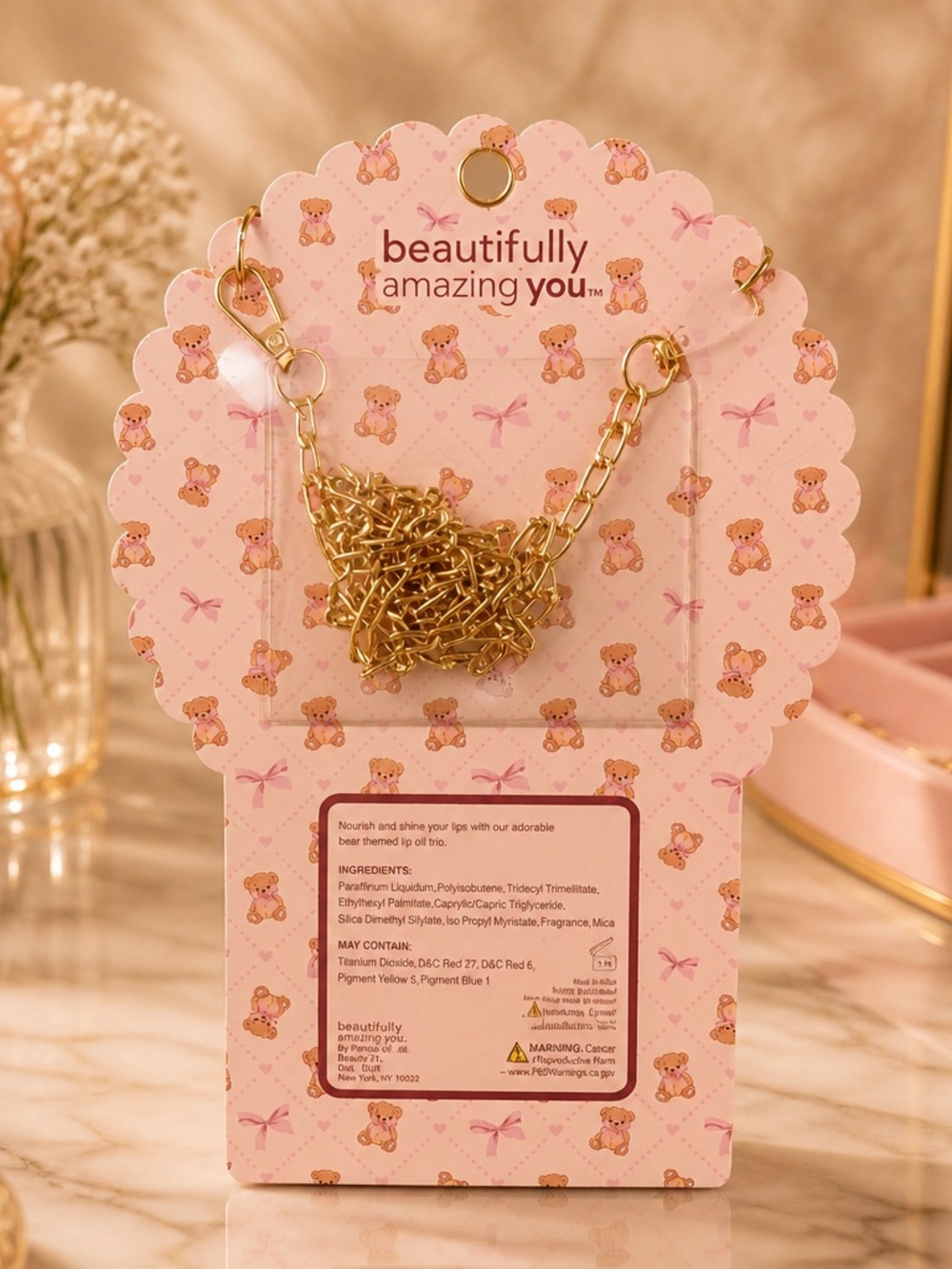 Pink Teddy Bear Plush Purse + 3 Lip Gloss Set - Picture 2 of 4